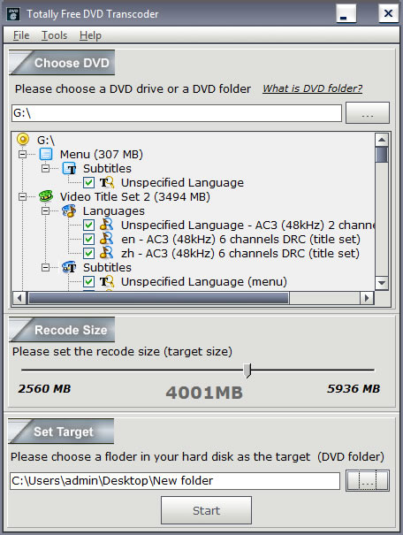 Screenshot for Totally Free DVD Transcoder 2.3